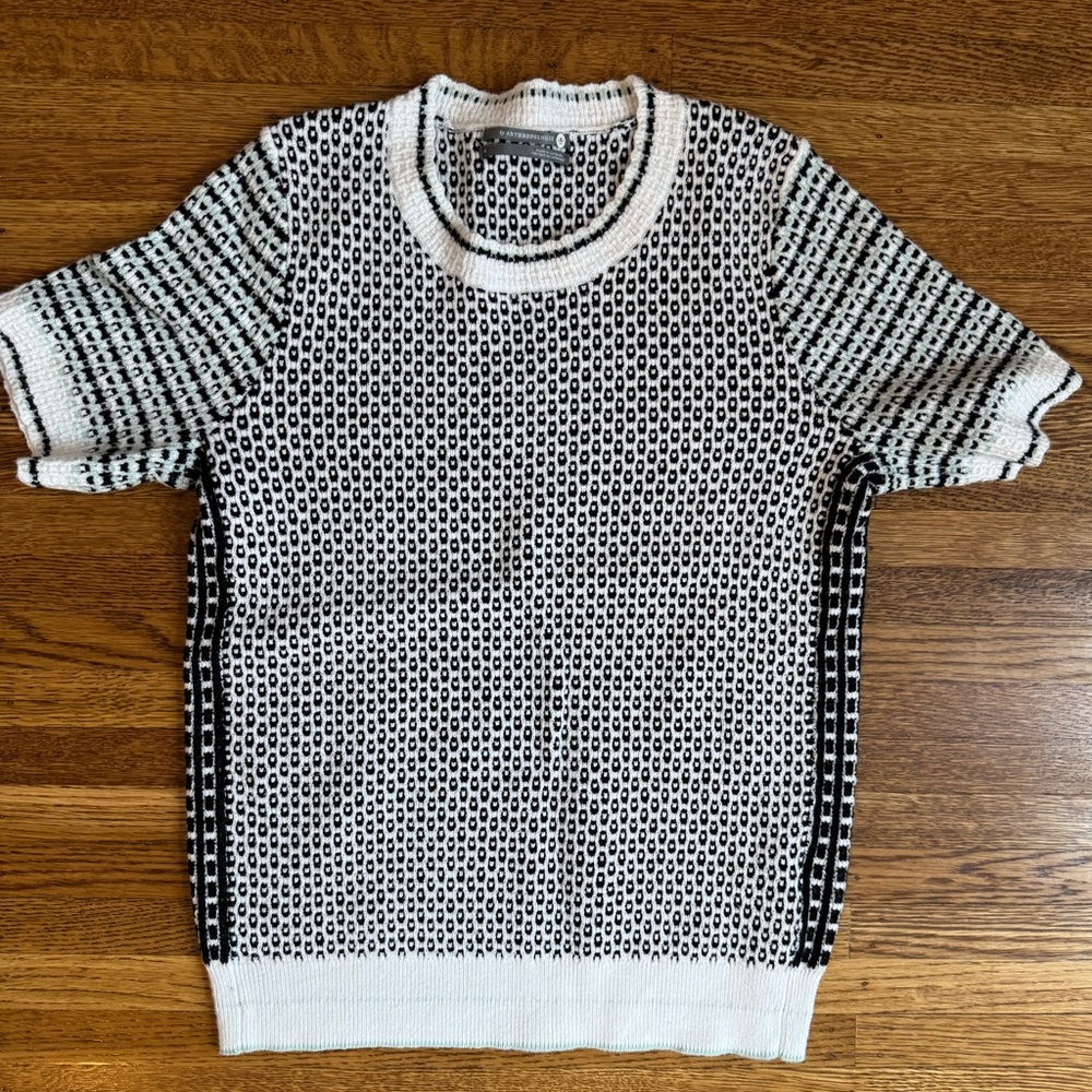 Black and White Textured Short-Sleeve Sweater